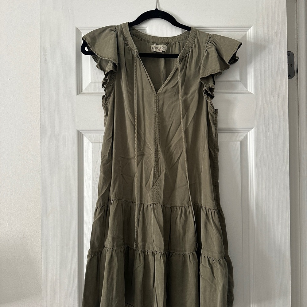 Women's Olive Green Ruffle Sleeve Dress